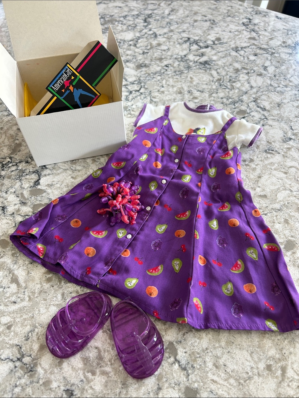 American Girl Doll Purple Fruit Print Button-Front Dress with White Tee